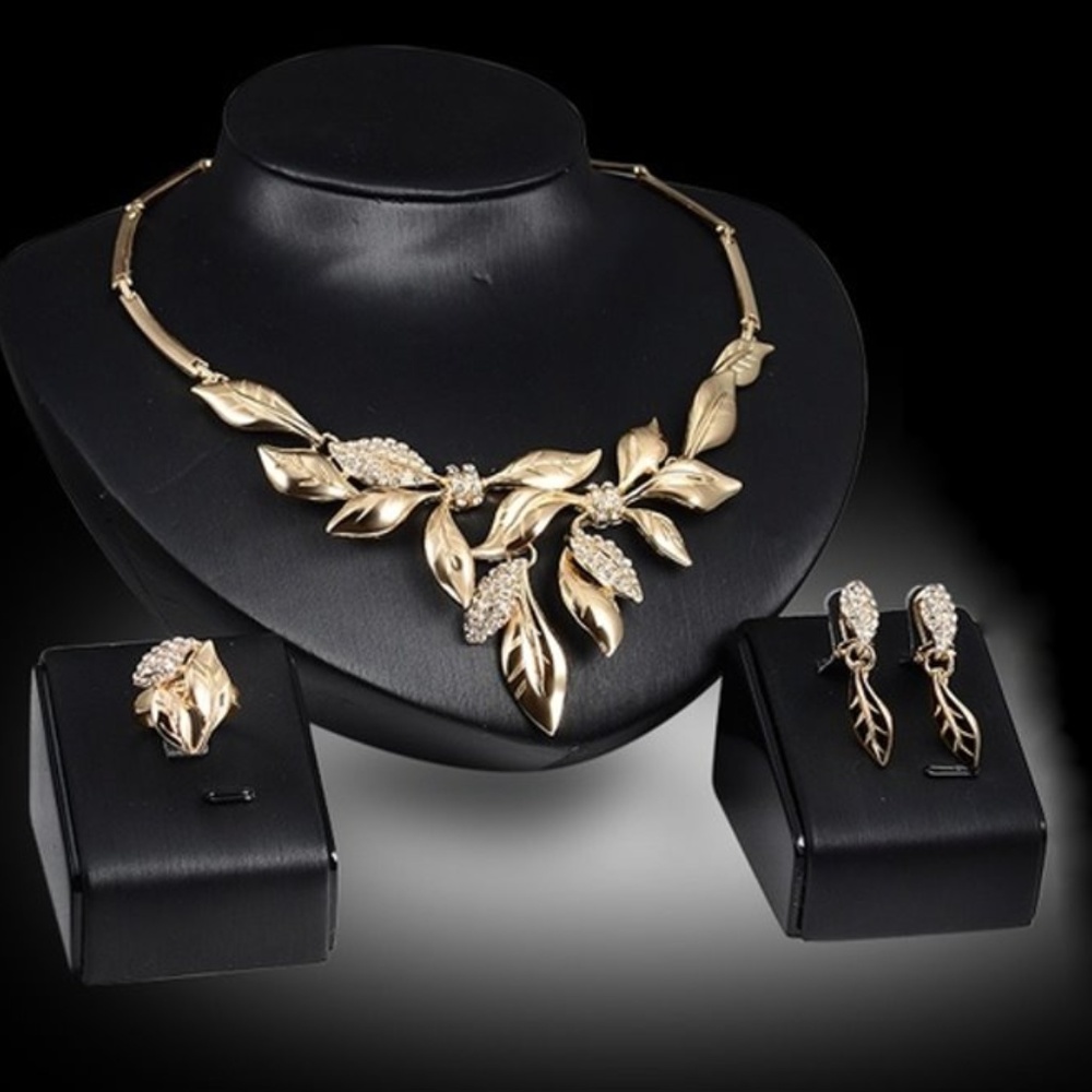 Austrian Crystal Leaf Necklace, Earring & Set - Picture 2 of 6